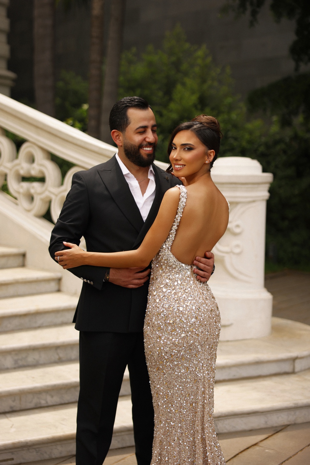 Wedding couple on staircase